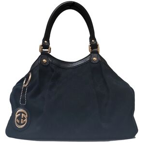 GUCCI Monogram GG Sukey Canvas with Leather Bag in Black